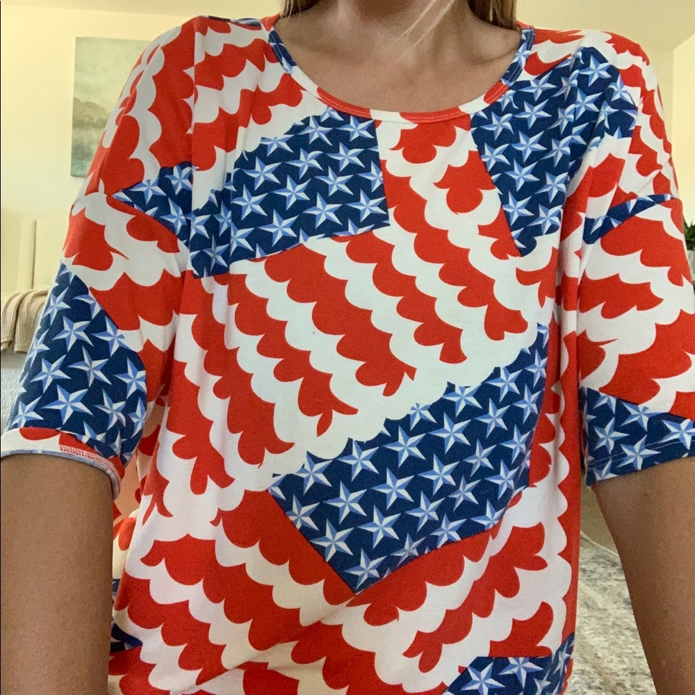 Patriotic T-shirt LuLaRoe Irma. Wore once.